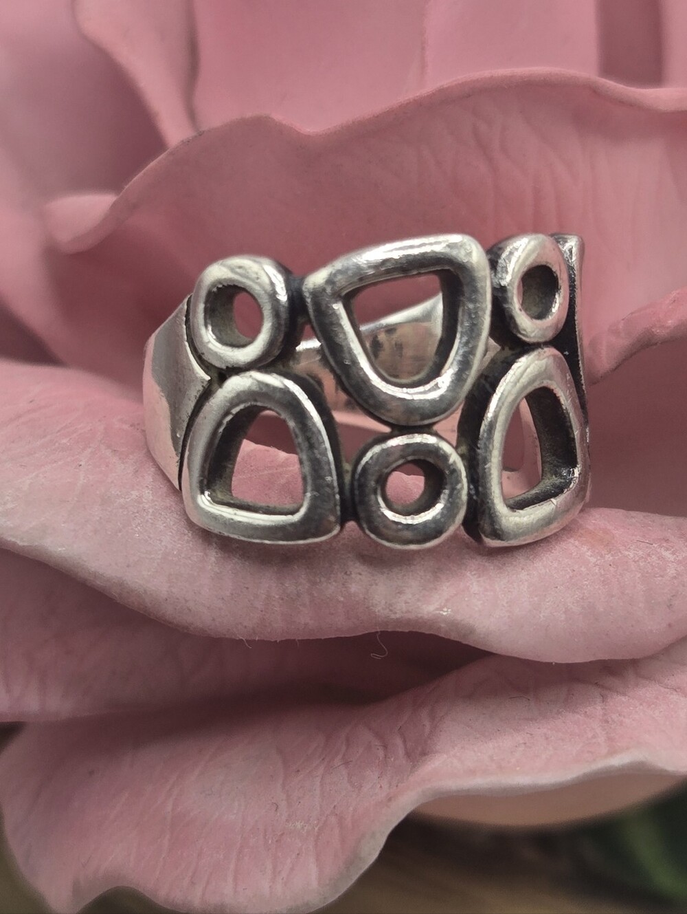Sterling Silver Geometric Openwork Ring - Silver
